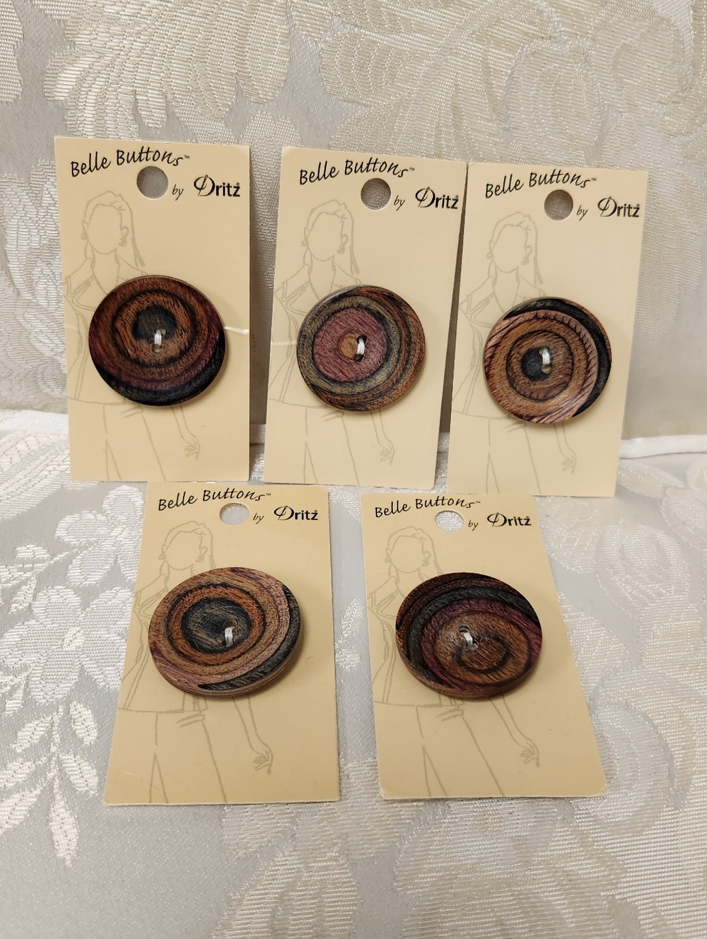 Belle Buttons by Dritz Wooden Buttons 1⅜” Set of 5 Unique